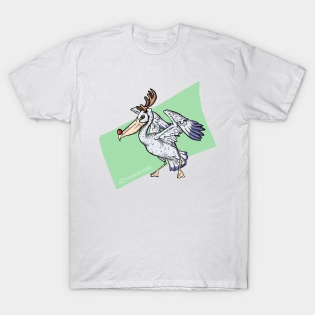 Christmas Pelican Reindeer T-Shirt by CloudWalkerDesigns
